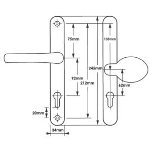TSS Lever Moveable Pad UPVC Multipoint Door Handles - 92mm/62mm PZ Sprung 212mm Screw Centres - Image 6